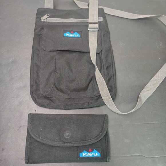 Kavu Crossbody Shoulder Bag and Matching Wallet Black Gray Travel Minimalist - Picture 2 of 10
